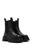 Women's Black Thick Soled Leather Chelsea Boots | Derimod