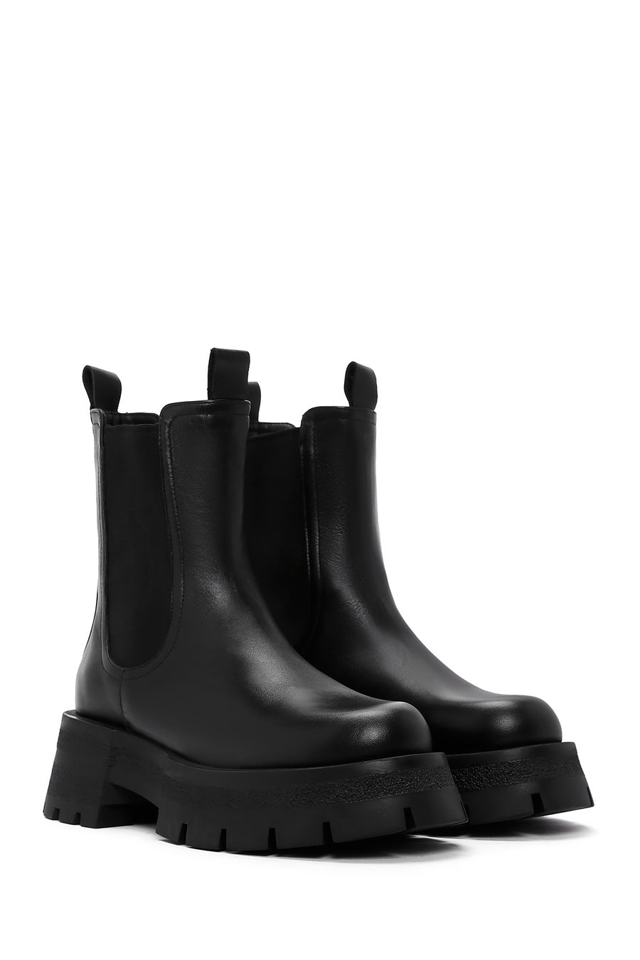 Women's Black Thick Soled Leather Chelsea Boots