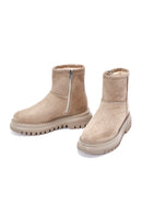 Women's Beige Zippered Suede Boots | Derimod