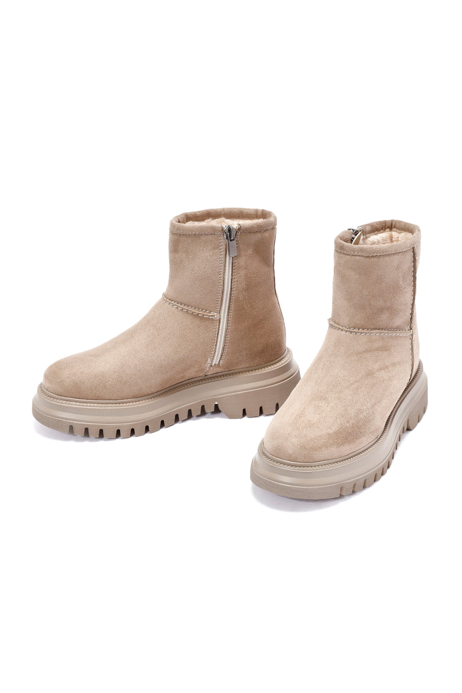 Women's Beige Zippered Suede Boots