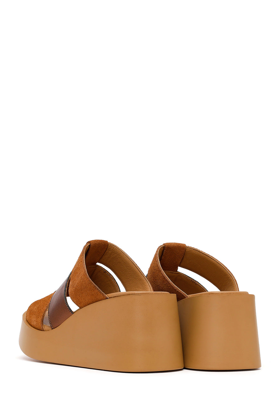 Woman Tan Wedge-Heel Suede Leather Comfort Slippers