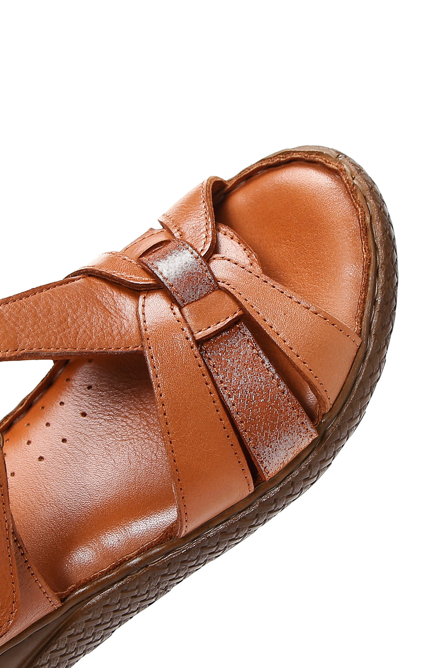 Women's Tan Strapped Thick-Soled Leather Comfort Sandals