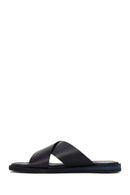 Men's Black Leather Slippers | Derimod