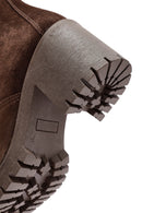 Women's Brown Zippered Thick Heel Suede Leather Boots | Derimod