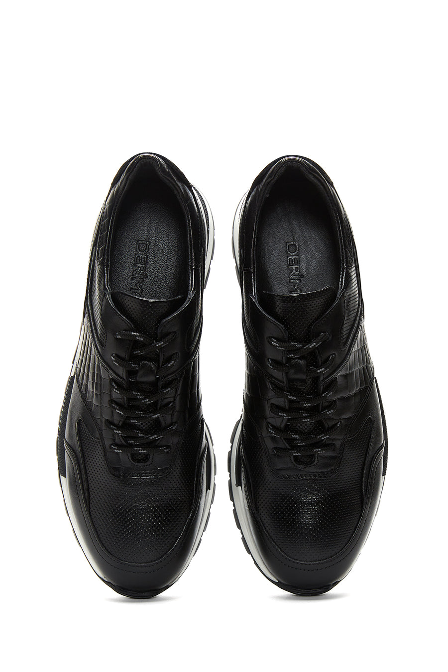 Erkek Siyah Deri Baskılı Sneaker