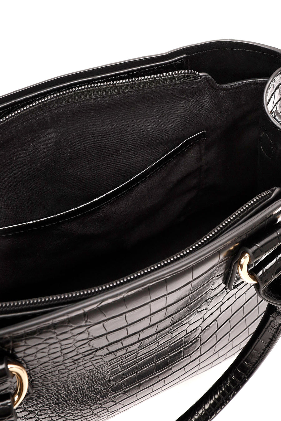 Women's Black Long Strap Crocodile Handbag