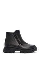 Women's Black Leather Zippered Comfort Boots | Derimod