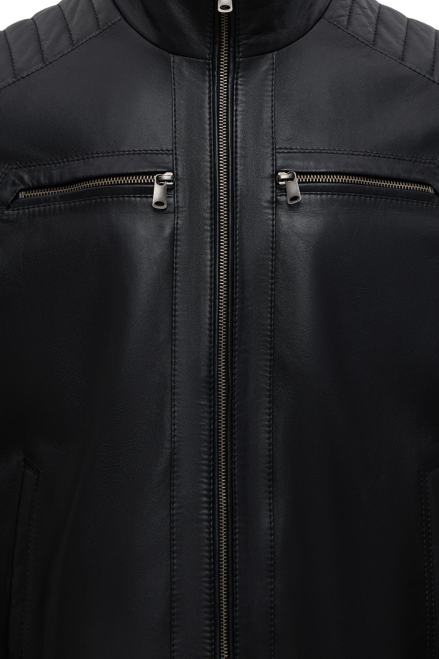 Elton Men's Black Turn-Down Collar Leather Jacket