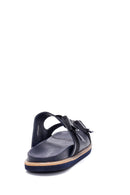 Men's Navy Blue Leather Slippers | Derimod