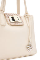 Women's Cream Long Strap Fabric Handbag | Derimod