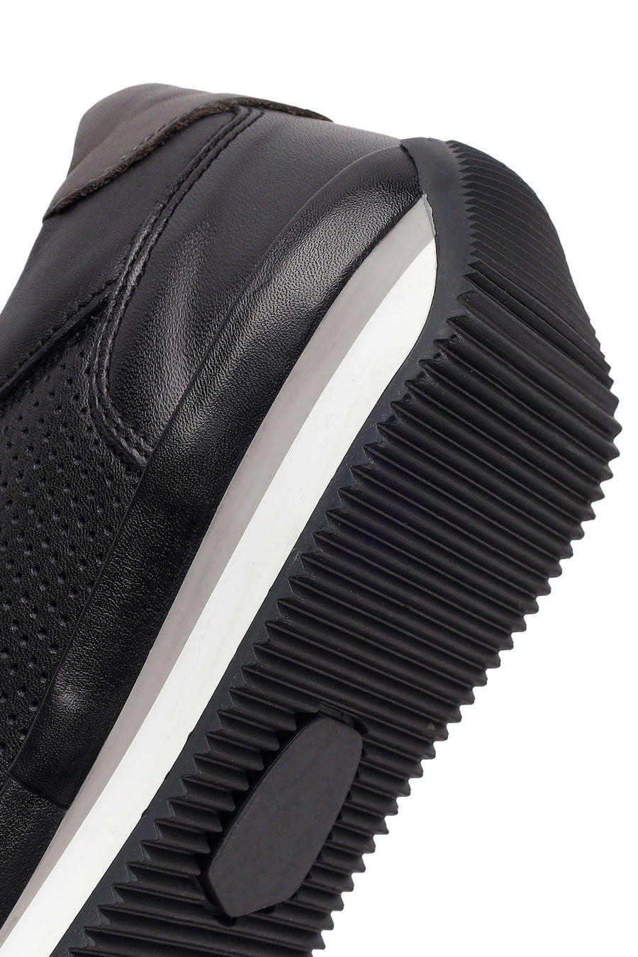 Erkek Siyah Bağcıklı Deri Casual Sneaker