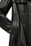 Jenny Women's Black Fur Belt Detailed Leather Trench Coat | Derimod