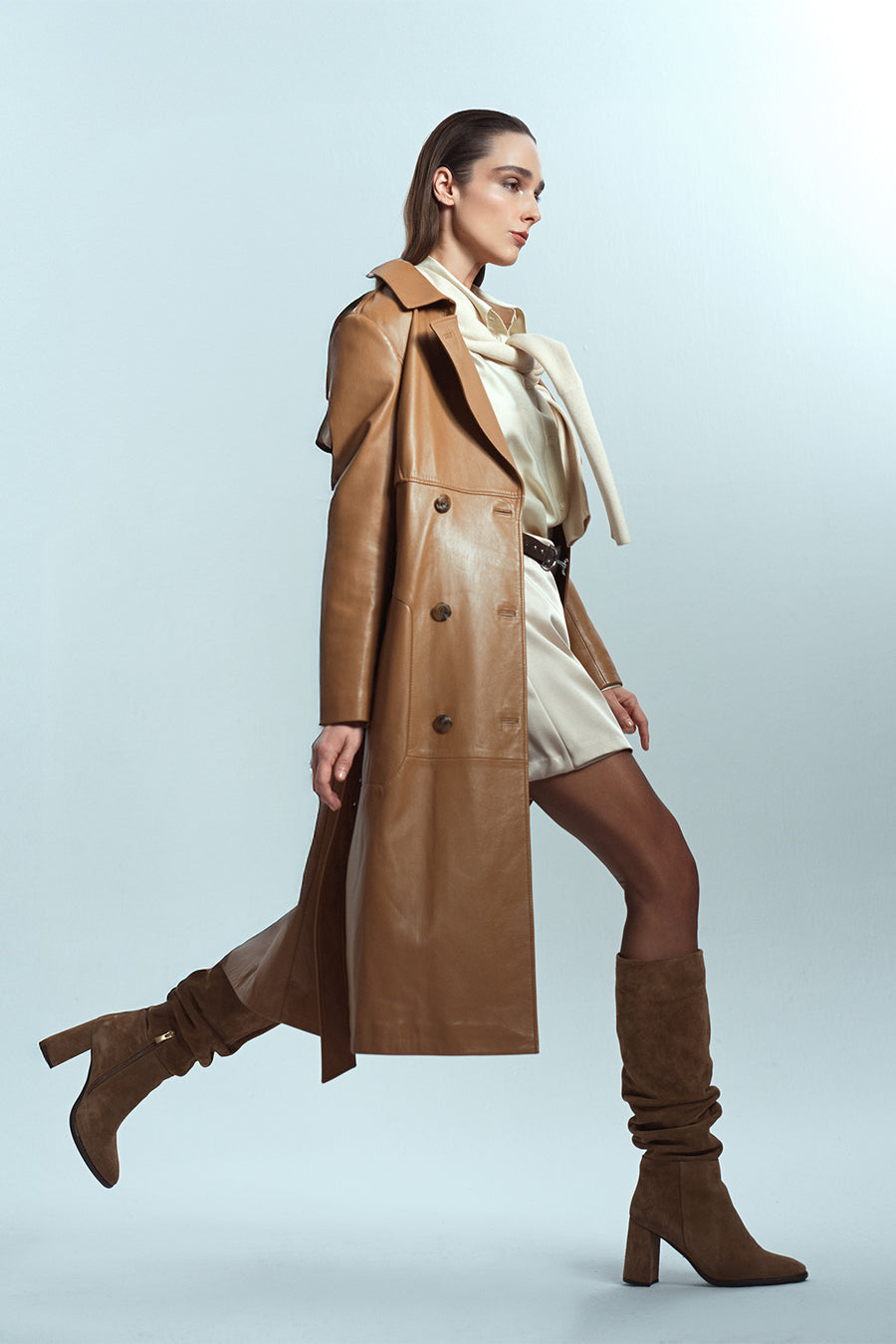 Natalia Women's Brown Leather Trench Coat