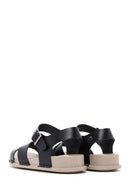 Women's Black Leather Comfort Sandals | Derimod