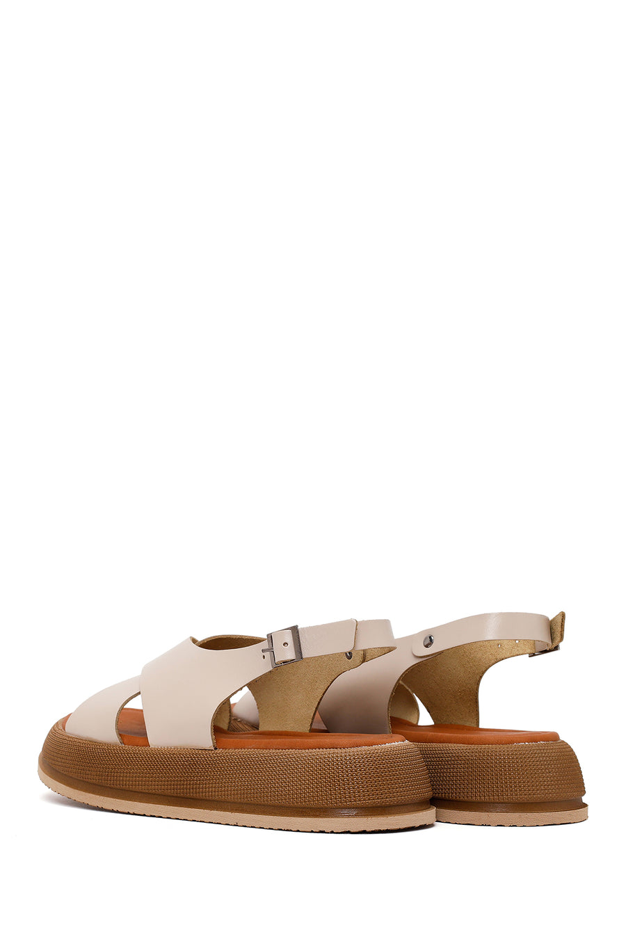 Woman Beige Buckled Thick-Soled Leather Sandal