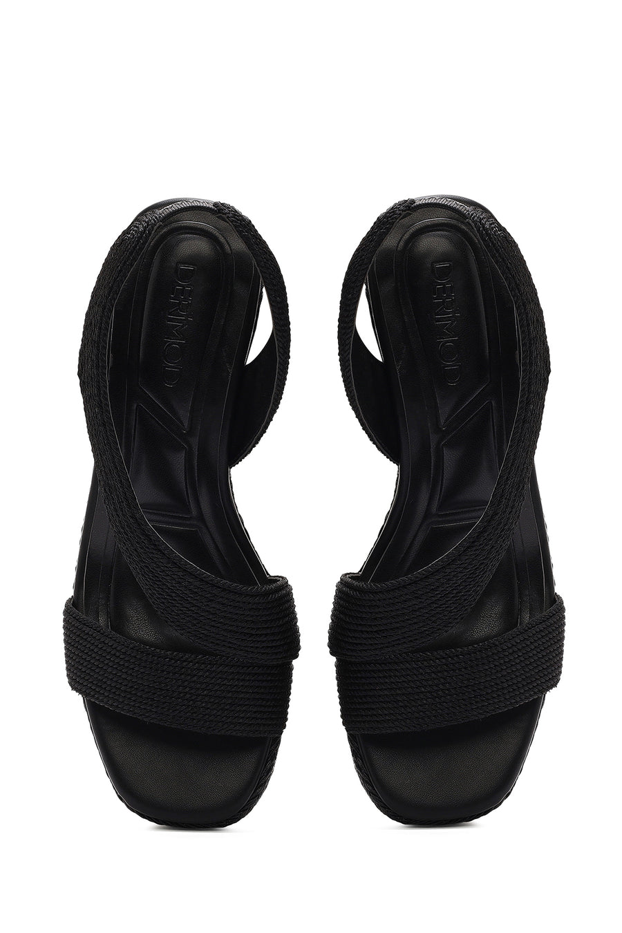 Women's Black Wedge Heeled Knitted Espadrille Sandals