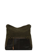Woman Khaki Long-Strap Suede Shoulder Bag | Derimod