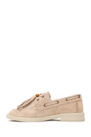 Woman Beige Tasseled Suede Leather Loafer | Derimod