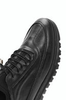 Erkek Siyah Bağcıklı Deri Casual Sneaker | Derimod