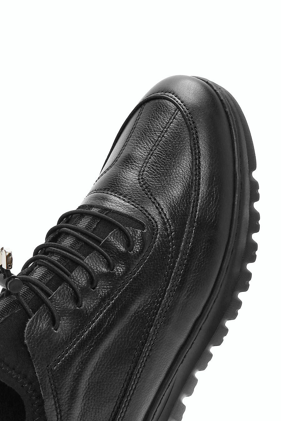 Erkek Siyah Bağcıklı Deri Casual Sneaker