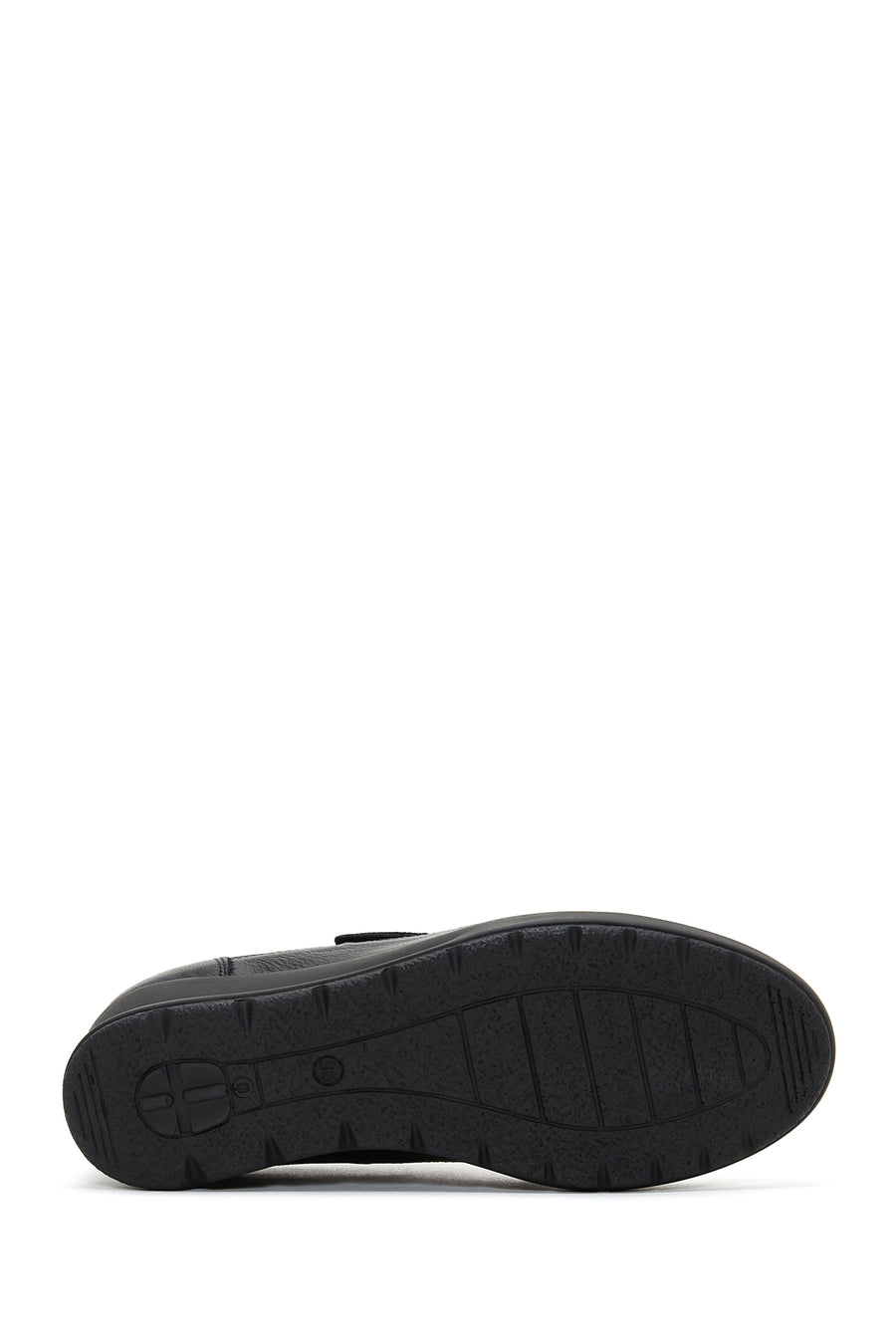 Women's Black Leather Wedge Heeled Comfort Shoes