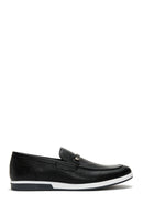 Men's Black Leather Knit Detailed Casual Loafer | Derimod