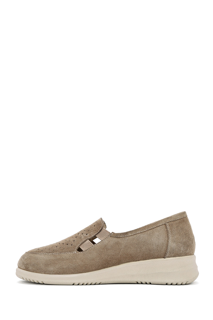 Women's Beige Wedge Heel Suede Leather Comfort Loafer