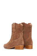 Women's Tan Suede Leather Cowboy Boots | Derimod