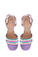 Women's Purple Metallic Thick Heeled Sandals | Derimod