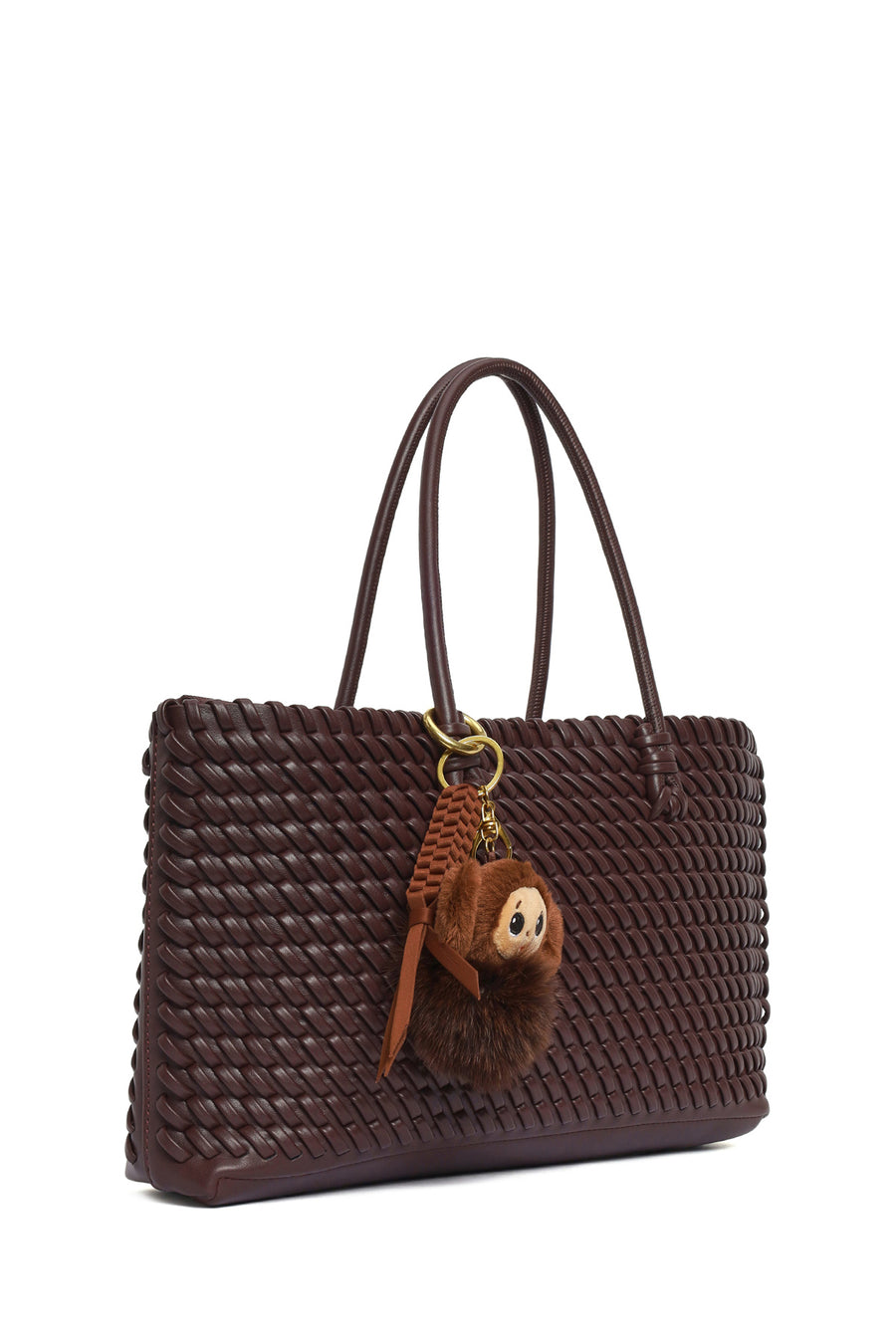 Women's Brown Braided Charm Shoulder Bag