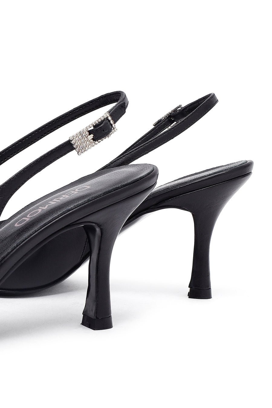 Woman Black Slingback Stiletto Heel Leather Shoe