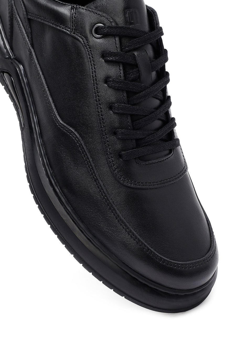 Erkek Siyah Bağcıklı Deri Casual Sneaker