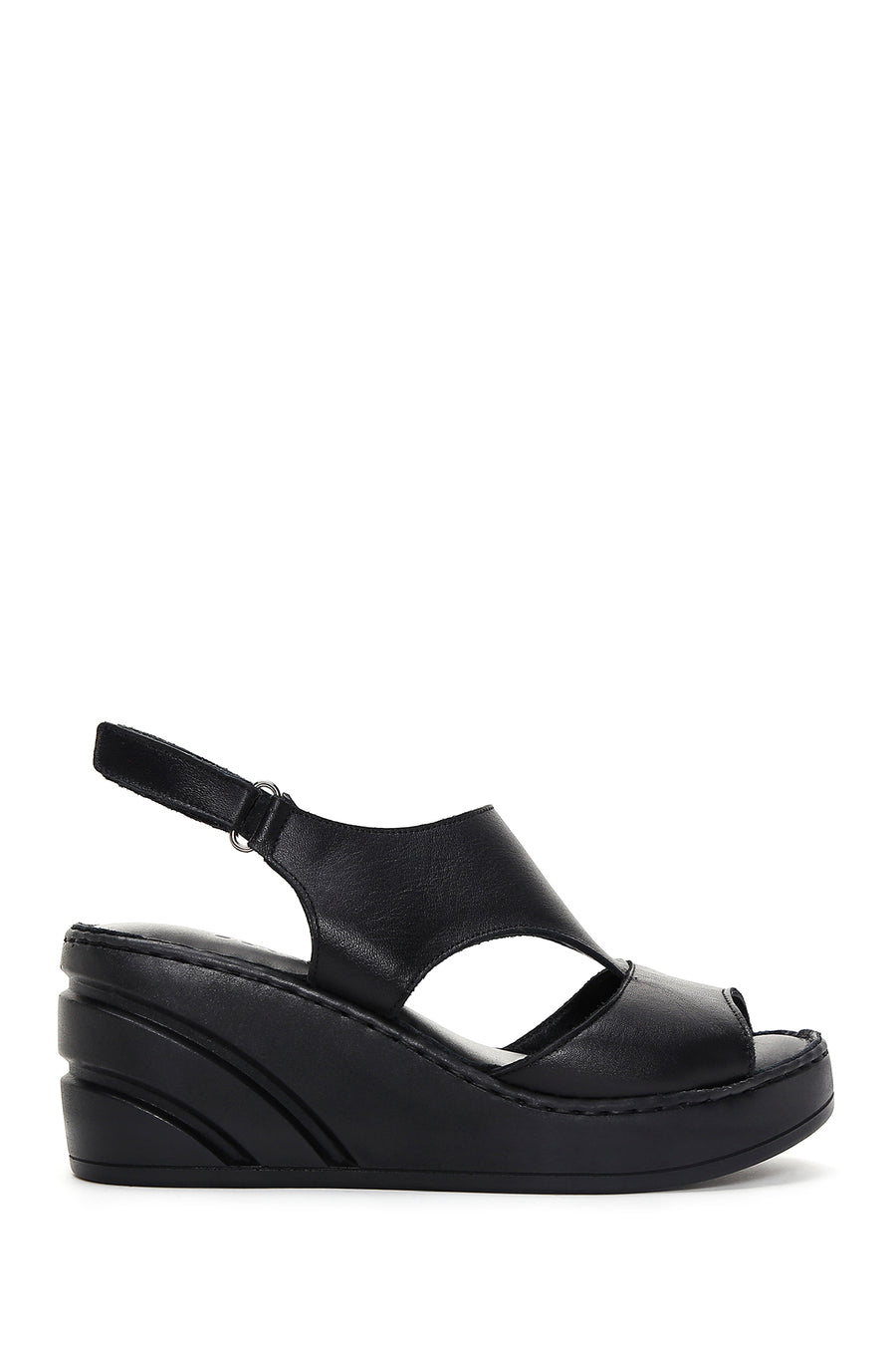 Kadın Siyah Deri Dolgu Topuk Comfort Sandalet 23SFD340918 | Derimod