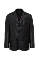 Kane Men's Black Buttoned Blazer Leather Jacket | Derimod