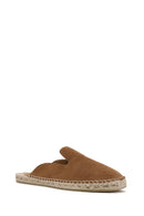 Women's Tan Suede Leather Espadrille Slippers | Derimod