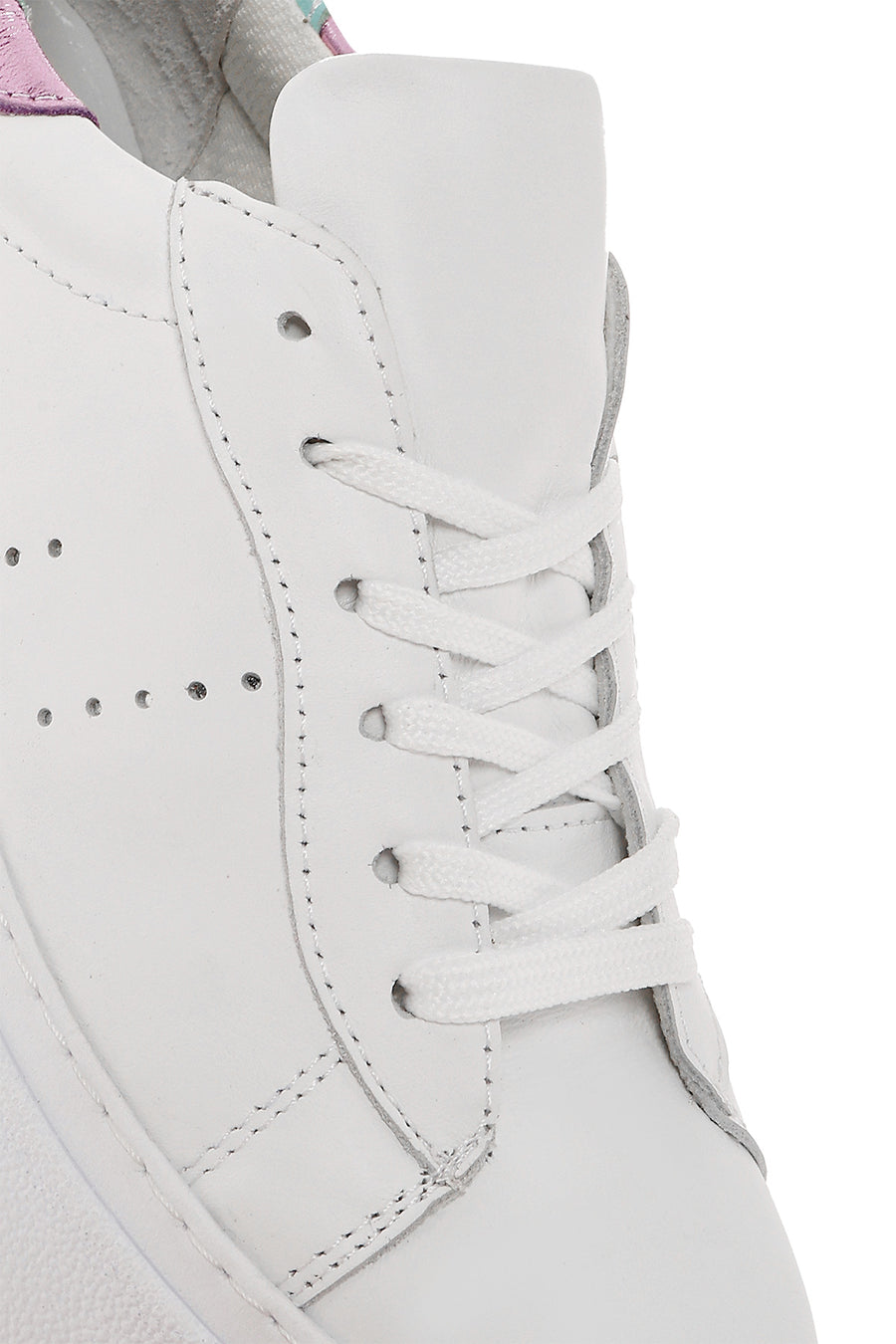 Women's White Lace-up Thick-Sole Leather Sneaker