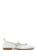 Women's White Buckled Leather Ballerinas | Derimod