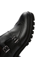 Men's Black Double Buckle Leather Casual Shoes | Derimod