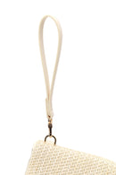 Woman Light Beige Wicker Clutch Bag with Long Chain Strap | Derimod