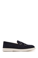 Men's Navy Blue Double Buckle Suede Leather Loafer | Derimod