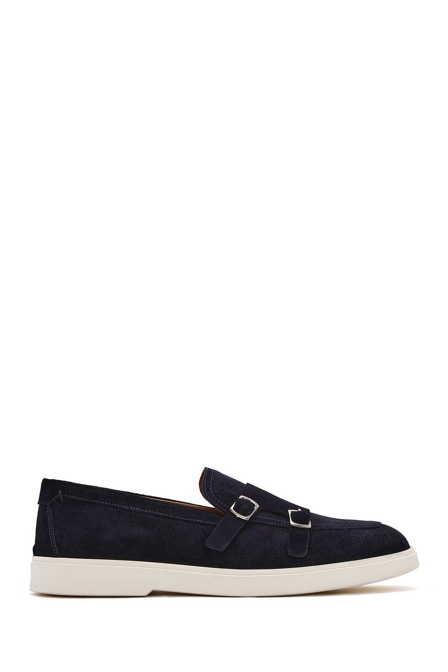 Men's Navy Blue Double Buckle Suede Leather Loafer 26SFD750410 | Derimod