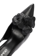 Women's Black Open-Back Heeled Leather Shoes | Derimod