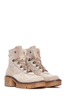 Women's Beige Suede Leather Boots | Derimod