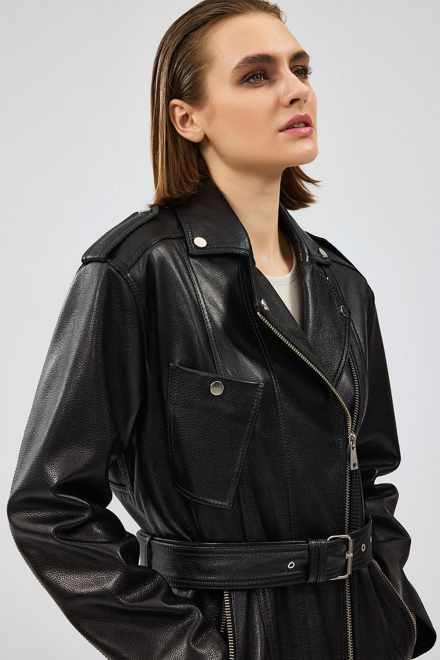 Venus Women's Black Double Breasted Leather Jacket