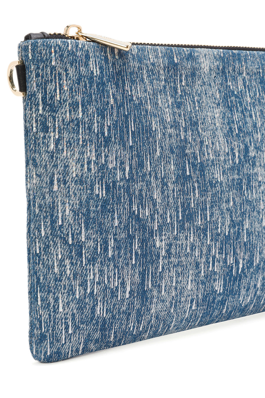 Women's Blue Long Chain Strap Jean Fabric Clutch Bag