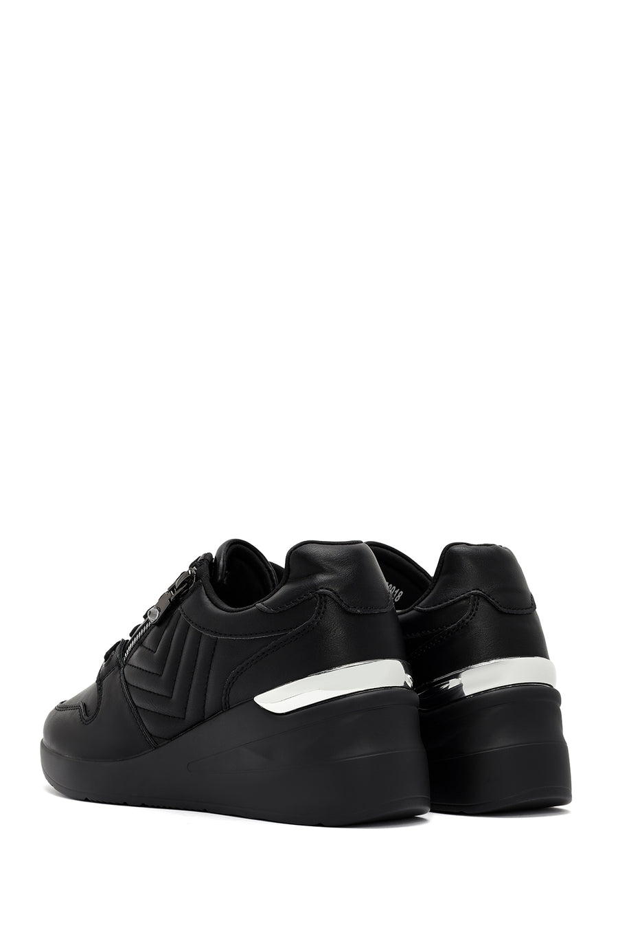 Kadın Siyah Bağcıklı Dolgu Topuklu Deri Sneaker