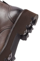 Woman Brown Zippered Leather Postal Boots | Derimod