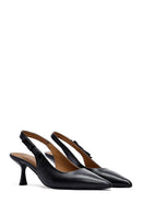 Women's Black Open Back Thin Heeled Leather Shoes | Derimod