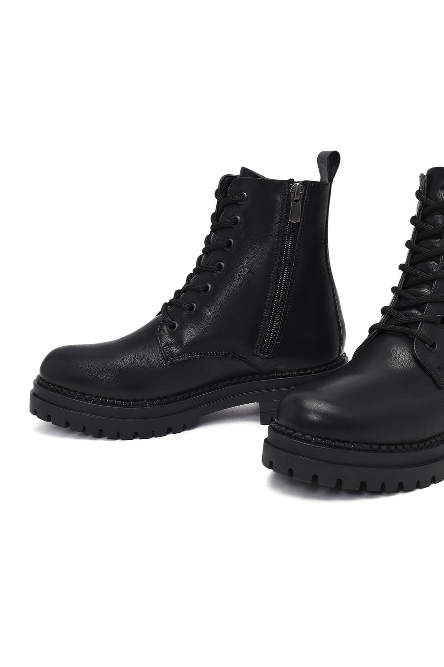 Woman Black Zippered Combat Boots