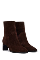 Women's Brown Chunky Heel Suede Leather Boots | Derimod